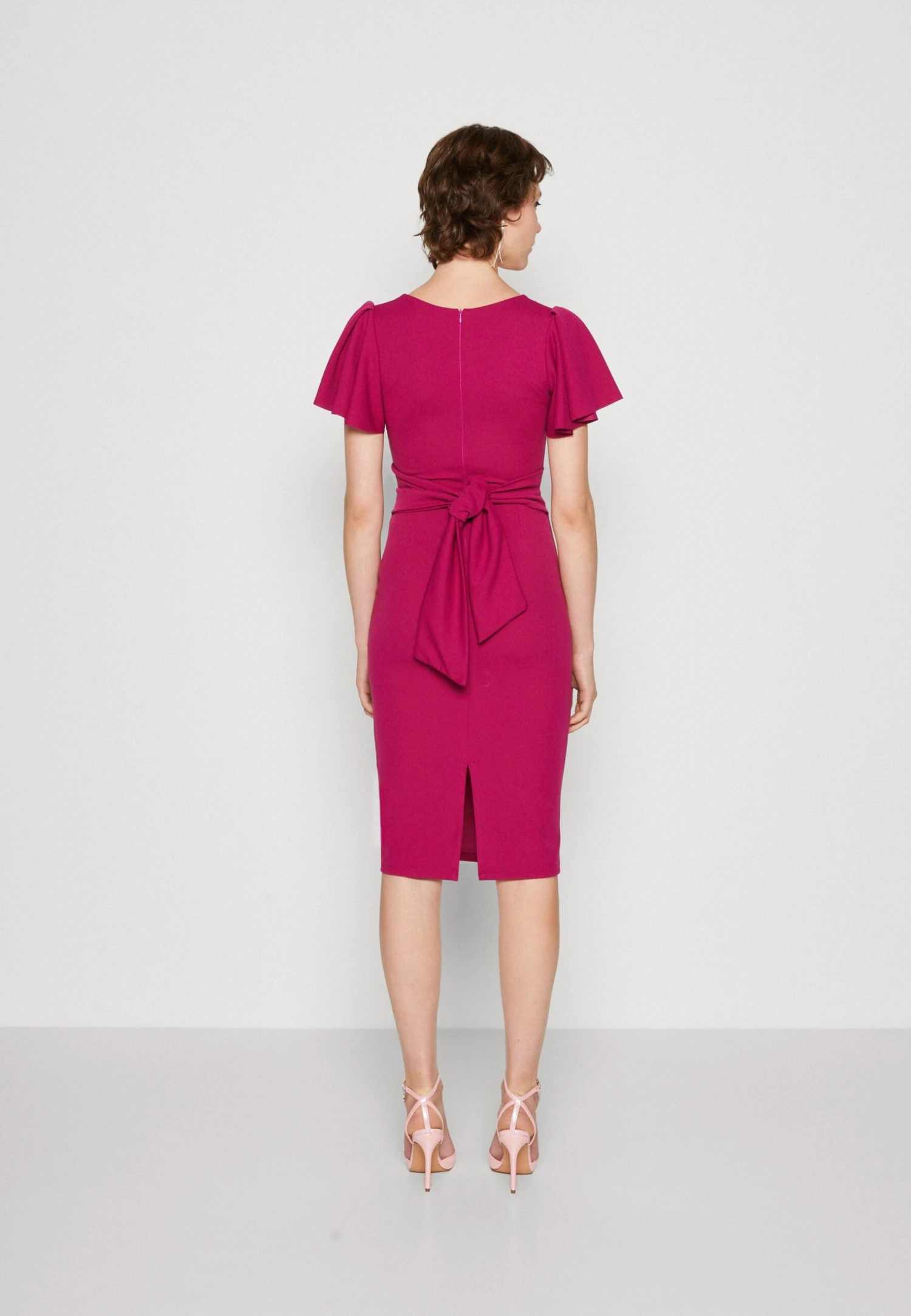 Wal G Tatiana Ruffle Sleeve Midi - Jerseyjurk - Raspberry 3 Wal G Tatiana Ruffle Sleeve Midi - Jerseyjurk - Raspberry - Afbeelding 3