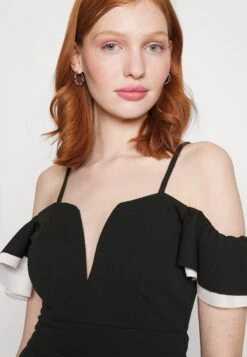 Wal G Simah Frill Midi Dress - Jerseyjurk - Black/White -Wal G 13f01d7a29444499891f1092dccbf0a9