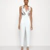 Contrast Plunge - Jumpsuit - White