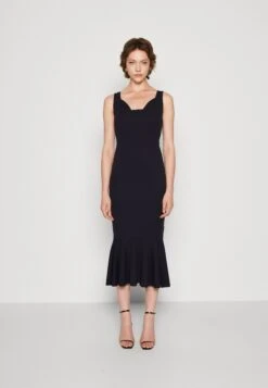 Wal G Anabella Ruffle Bottom Midi - Jerseyjurk - Navy Blue