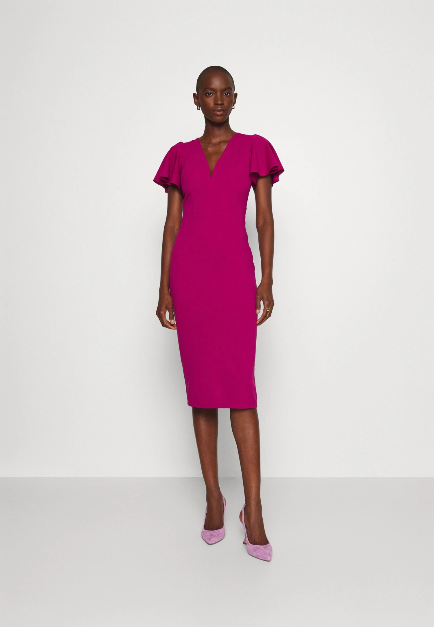 Tatiana Ruffle Sleeve Midi - Cocktailjurk - Raspberry 2 Tatiana Ruffle Sleeve Midi - Cocktailjurk - Raspberry - Afbeelding 2