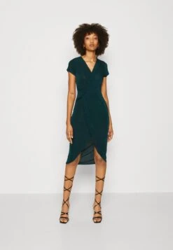 Wal G Wrap Midi Dress - Gebreide Jurk - Forest Green