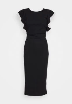 Contrast Frill Sleeve Midi Dress - Jerseyjurk - Black/White