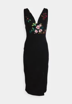 Wal G Embroidered V Neck Rose Midi - Cocktailjurk - Black Floral -Wal G 7ee8425516174b60b4cf9a1649393d8f