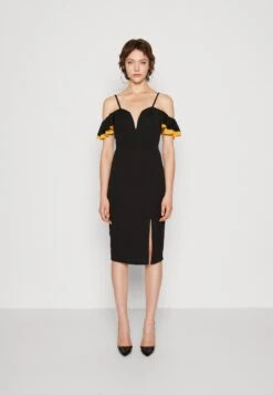 Wal G Simah Frill Midi Dress - Jerseyjurk - Black/Mango