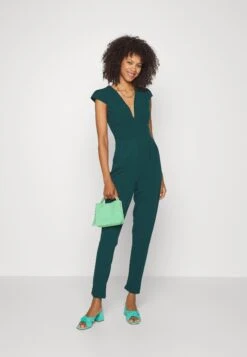 Wal G Short Sleeve V Neck - Jumpsuit - Forest Green -Wal G 999260de746d4f839aa5082fe10857bc