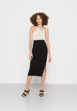 Wal G Marla Knot Halter Midi Dress - Cocktailjurk - Champagne/Black