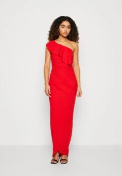 Wal G Kelly Ruffle Maxi - Jerseyjurk - Red