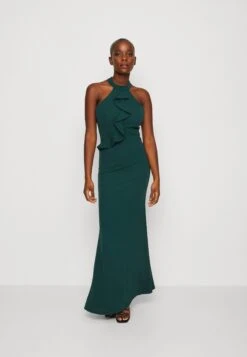 Wal G Tilly Ruffle Halter Neck Maxi Dress - Jerseyjurk - Forest Green