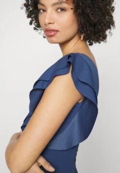 Diana Ruffle Sleeve Midi Dress - Jerseyjurk - Denim Blue -Wal G cec23edf7b544d50ba274369ac85e993