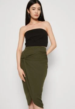 Wal G Aliya Knot Midi Skirt - Kokerrok - Dark Khaki -Wal G d5476cf3d1024e77a328074ae5c3d7c6