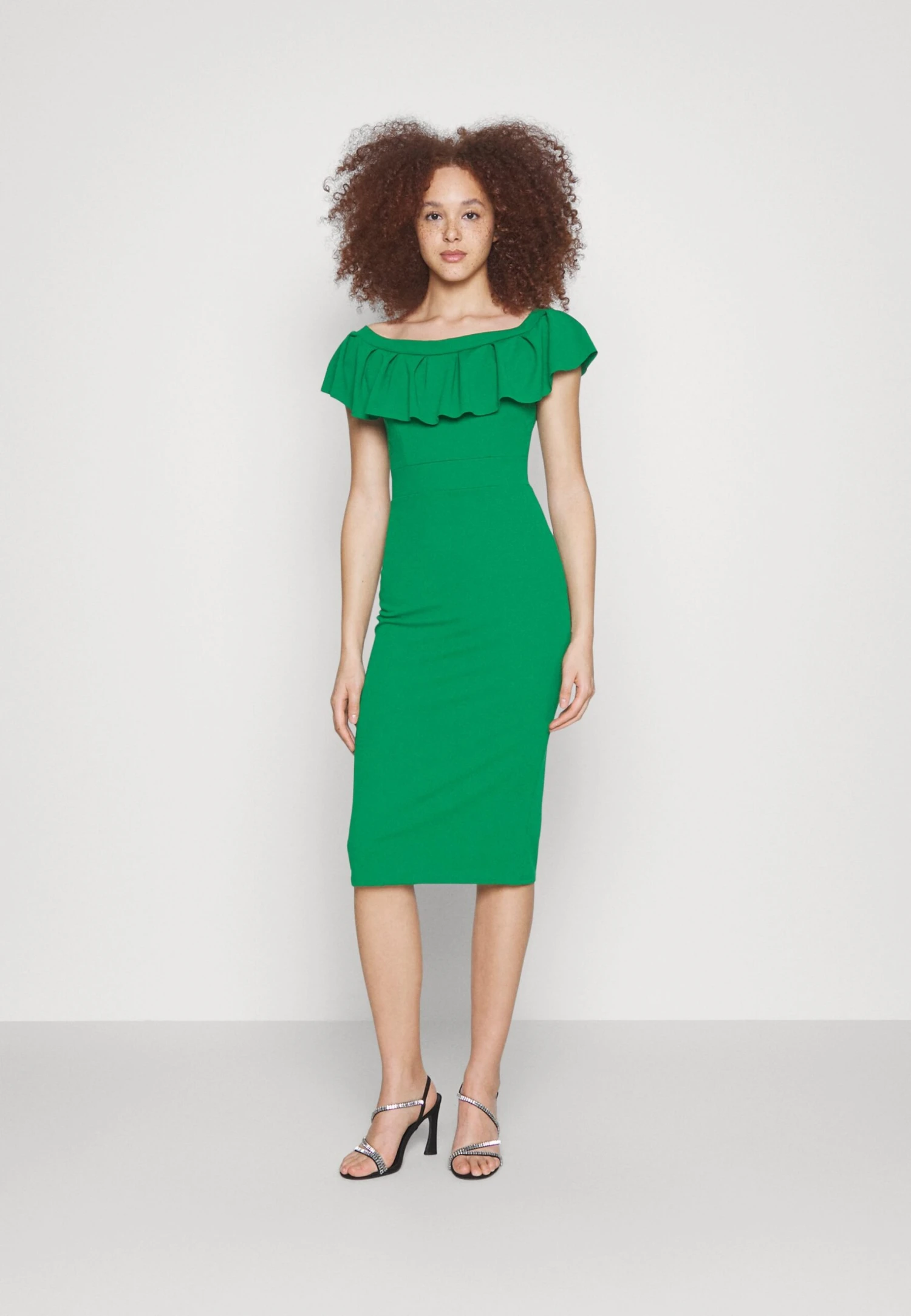 Wal G Himani Frill Neck Midi Dress - Jerseyjurk - Leaf Green 1 Wal G Himani Frill Neck Midi Dress - Jerseyjurk - Leaf Green